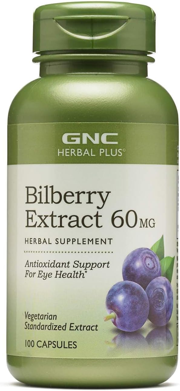 GNC Herbal Plus Bilberry Extract Supplement, Vegetarian, Supports Eye and Health, 100 Servings