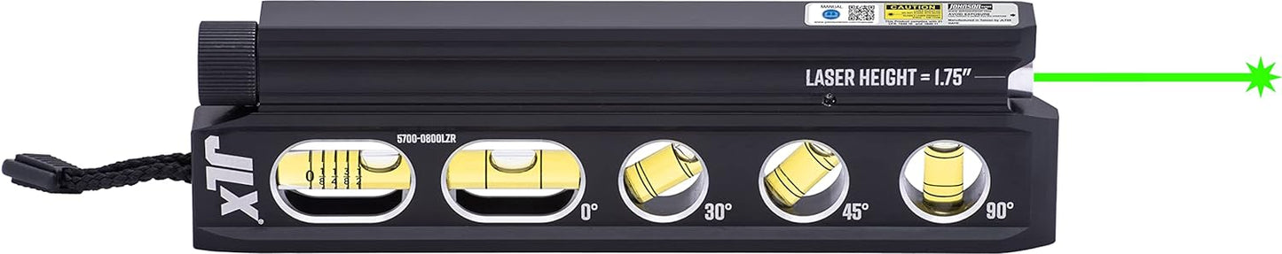 Johnson Level & Tool 5700-0800LZR 8" Magnetic Billet Torpedo Laser Level with GreenBrite Technology (Class II, <1mW)