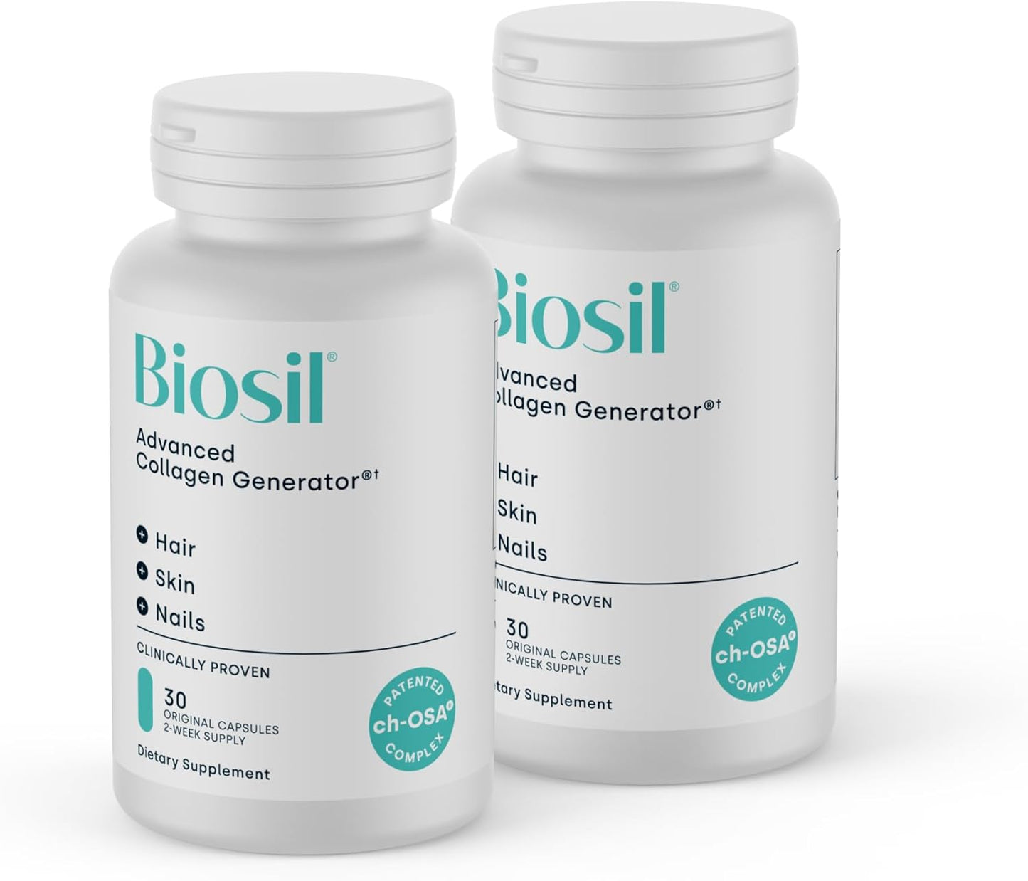 Biosil Collagen Booster Supplement - 30 Original Capsules, Pack of 2 - Patented ch-OSA Activator for Skin, Hair, Nails & Joints - Supports Natural Production - 30-Day Supply