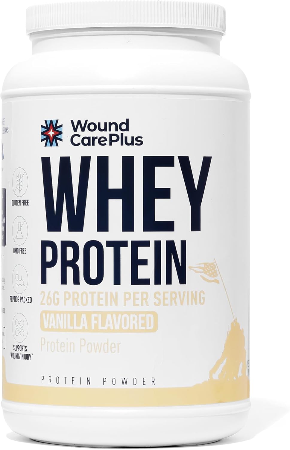 Wound Care Plus Whey Protein Powder Vanilla - 26g Grass-Fed Protein per Scoop - Supports Muscle Recovery & Tissue Health - Low Sugar, Gluten-Free, Non-GMO