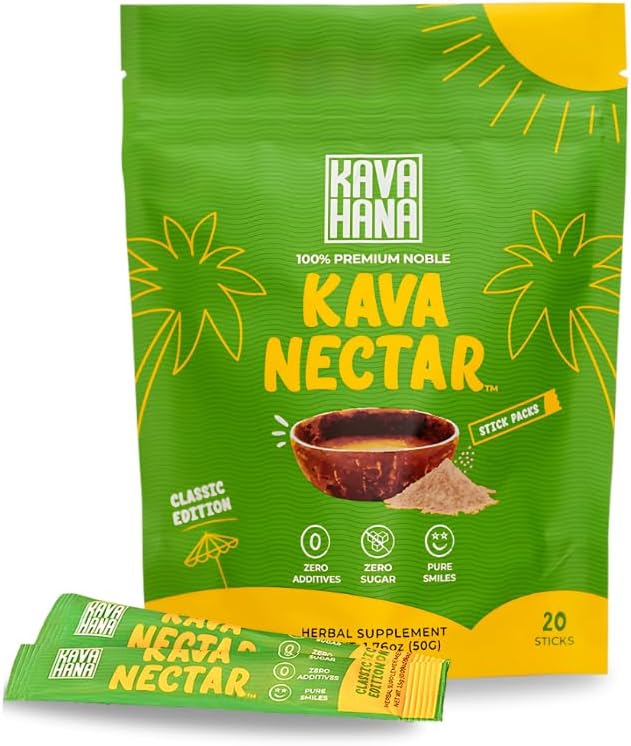 Kava Nectar Classic Noble Kava Nectar Powder Stick Packs: Ceremonially Enjoyed for Social Uplift & Everyday Stress Support, Instant Kava Dried Kava Juice: 20 All-Natural Sticks