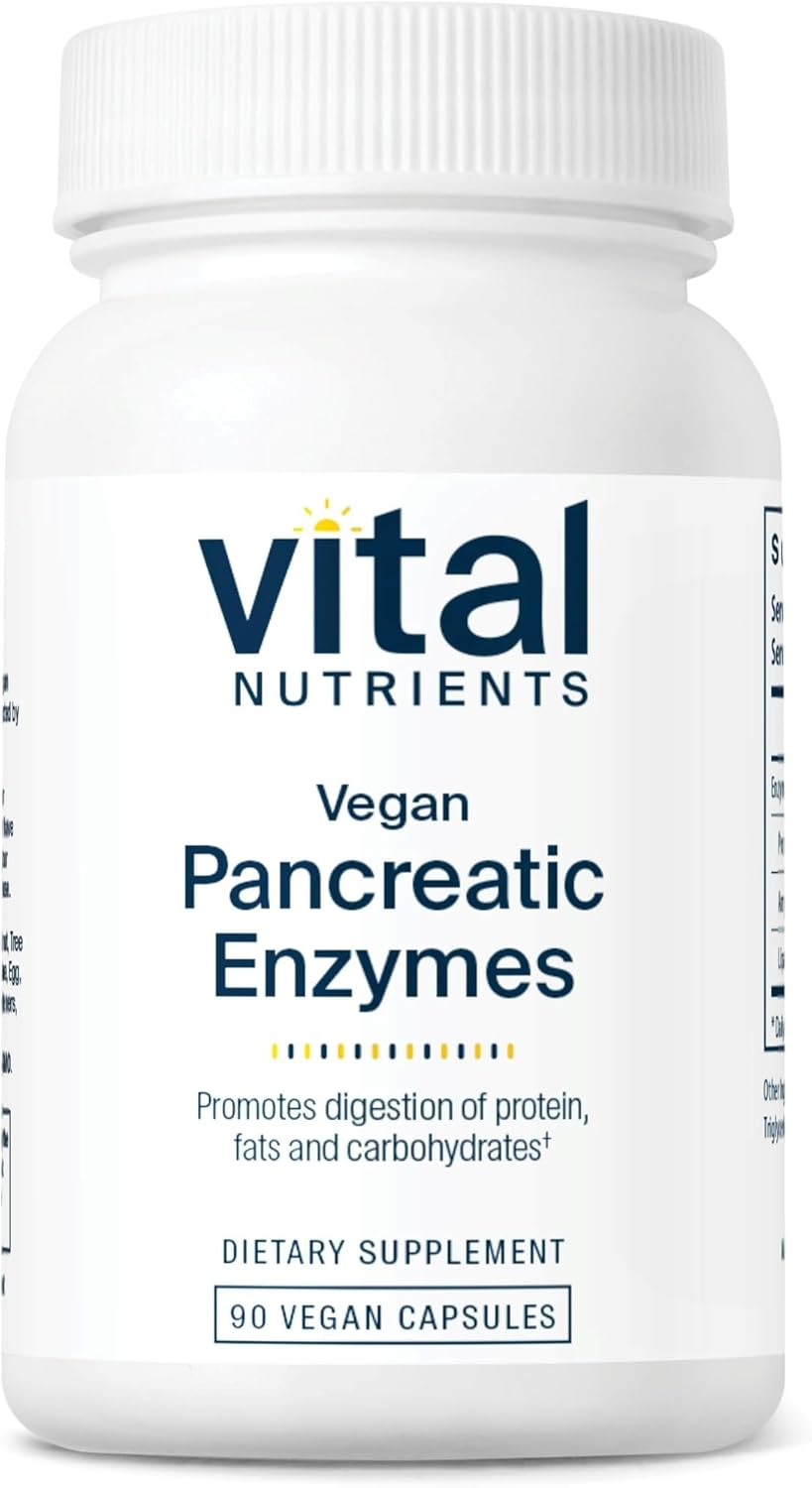 Vital Nutrients Vegan Pancreatic Enzymes - for Women & Men - Enzymes for Digestion Support Gut Health - Relief from Gas & Bloating - Gluten, Dairy, Soy Free - 90 Capsules