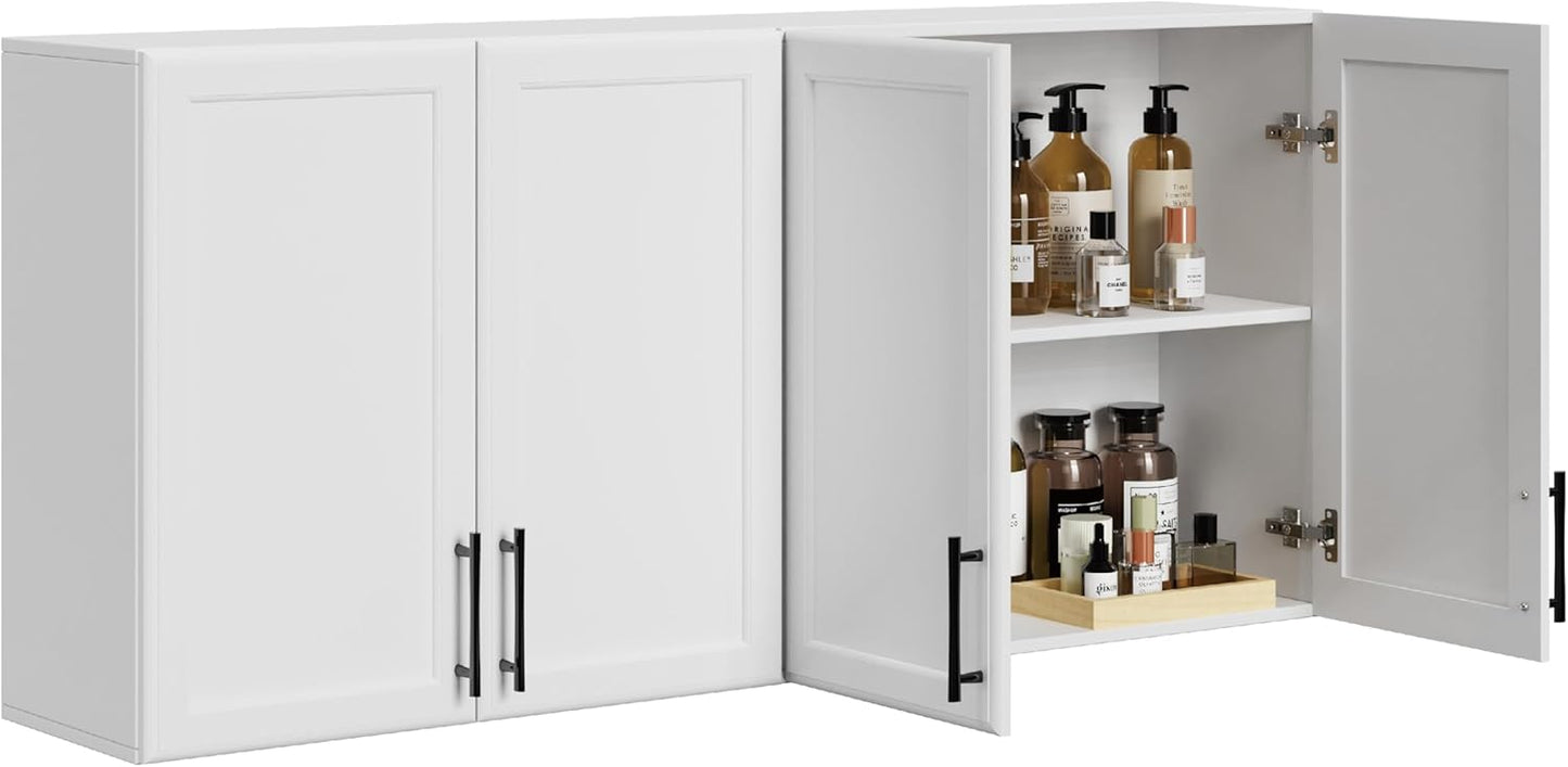 Furnaza Wall Storage Cabinet - Kitchen Laundry Wall Amount Cabinet with Two Shaker Doors and Shelf, in White, 24'Wx2Pcs