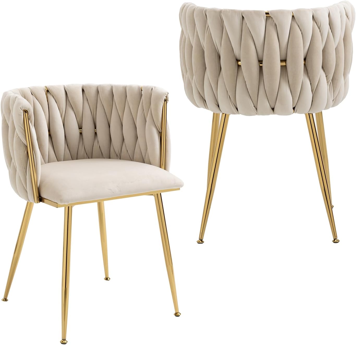 Nrizc Velvet Dining Chairs Set of 2, Woven Upholstered Dining Chairs with Gold Metal Legs, Modern Accent Chairs for Living Room, Dining Room, Kitchen