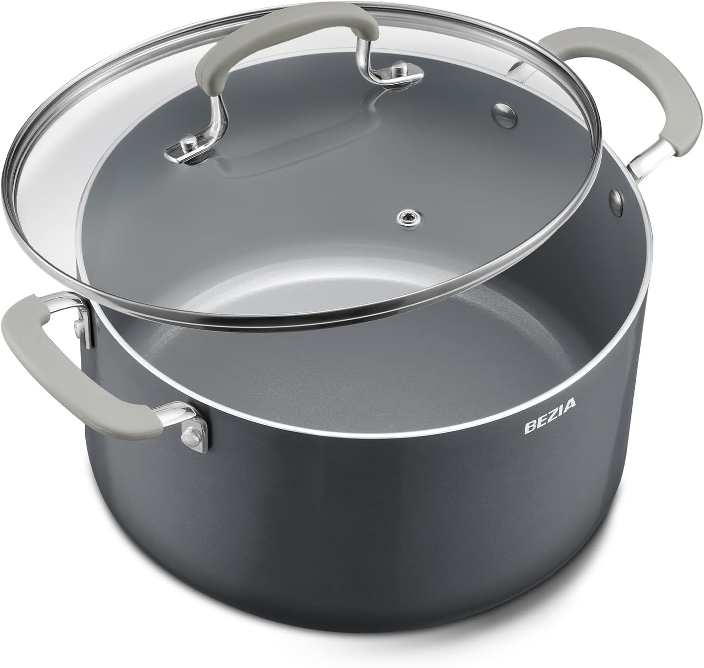 8 Quart Pot with Lid, BEZIA Ceramic Nonstick Stock Pot with Lid, Induction Ready, Large Cooking Pot with Silicone Handle, Compatible with All Cooktops, Dishwasher Safe