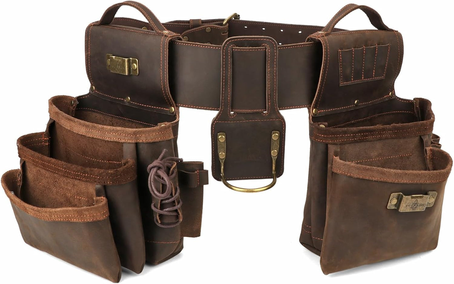 Tourbon Genuine Leather Tool Belt Carpentry Multipurpose Rig Pockets Organizer Electrician Tools Pouch Holder Bag for Construction Framers