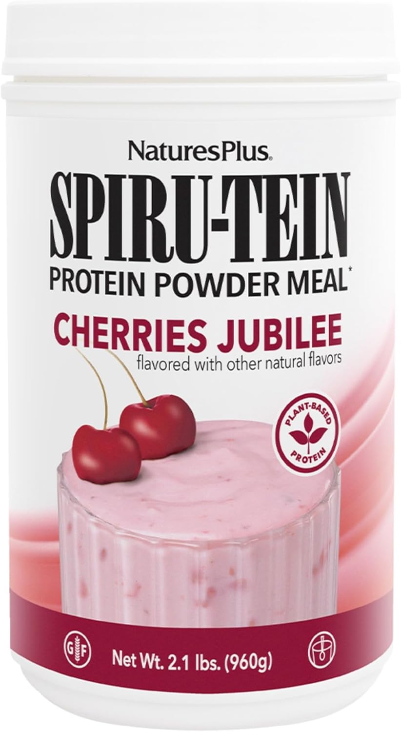 NaturesPlus SPIRU-TEIN, Cherries Jubilee - 2.1 lbs - Plant-Based Protein Powder - Vegetarian, Gluten Free - 30 Servings