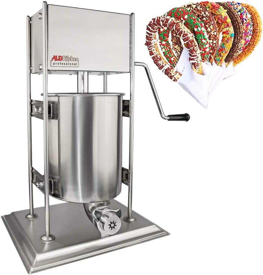 ALDKitchen Churro Maker Machine for Spanish Churros Manual | Stainless Steel 10 Liters / 2,5 Gallons Tank | 5 Nozzles