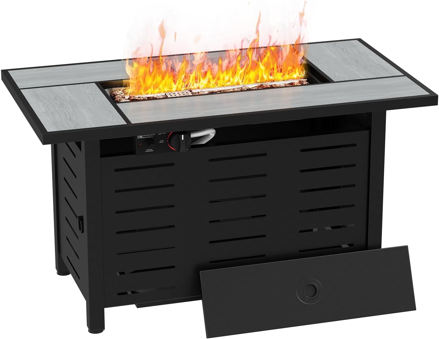 Aoxun 42" Propane Fire Pit Table Ceramic Top, 60000 BTU Outdoor Patio Heater with Lava Rocks, Rectangle Gas Fire Pits for Outside Patio with Removable Lid, Black