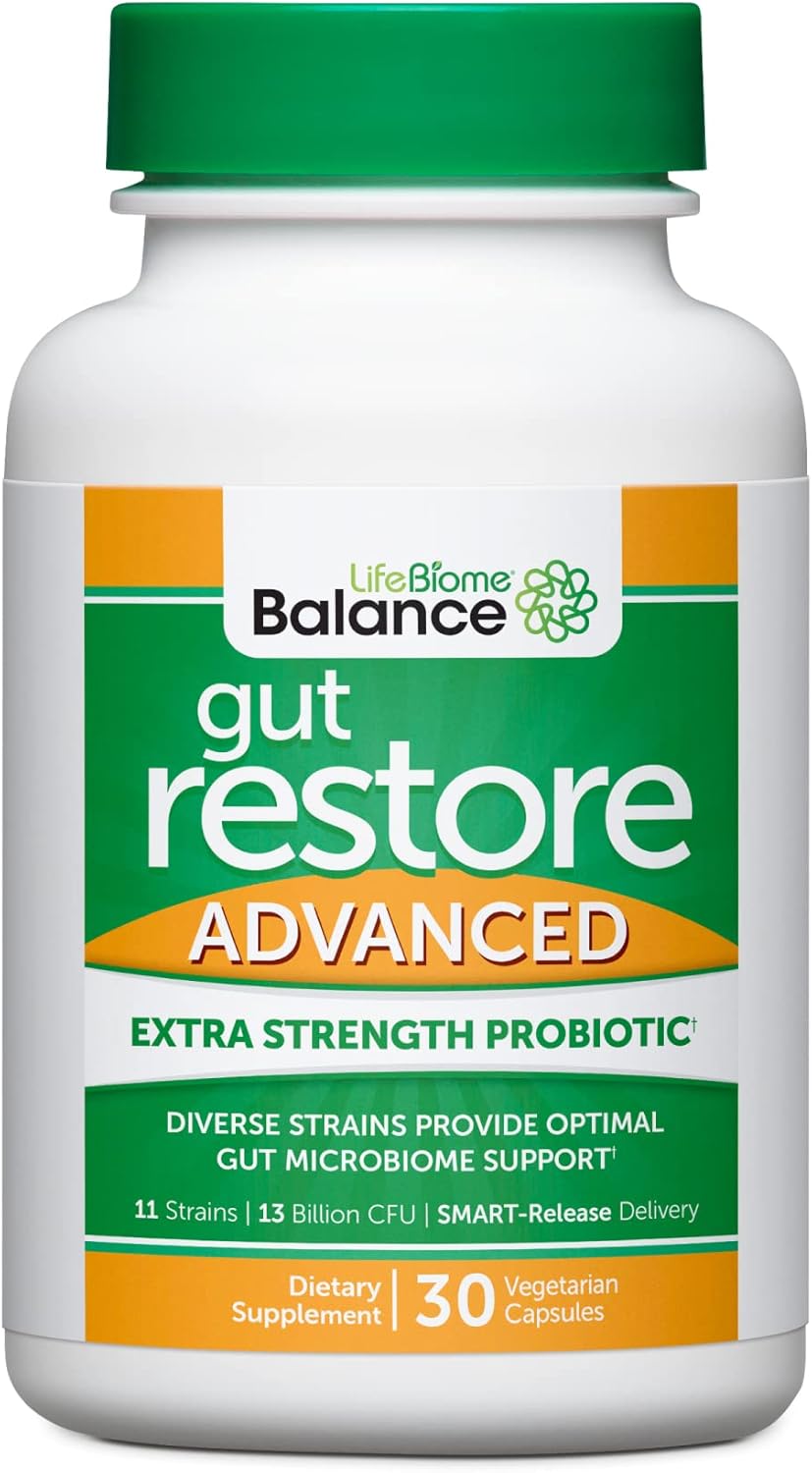 Dr. Drew Sinatra’s LifeBiome Gut Restore Advanced, Maximum Strength Microbiome Probiotic with Fermented Botanicals, 11 Multi Strains, 30 Once-Daily Capsules, Vegetarian, Soy-, Dairy-, and Gluten Free