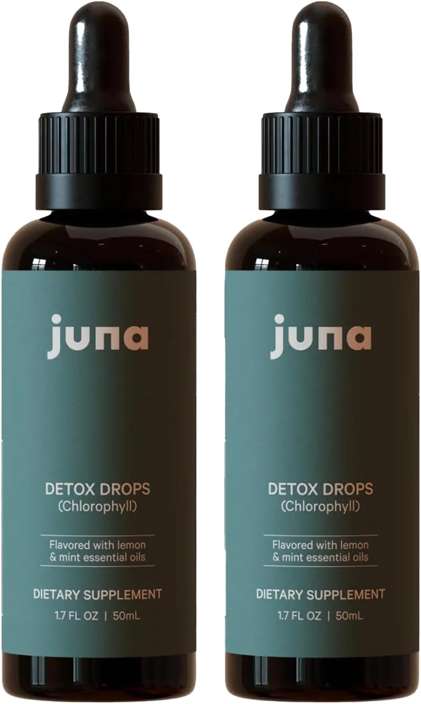 Juna Chlorophyll Liquid Drops (2-Pack) - 3X Potency Concentration - Detox, Debloat, Cleanse, Internal Deodorant, Energy & Cellular Support Supplement - Fresh Minty Lemon Taste