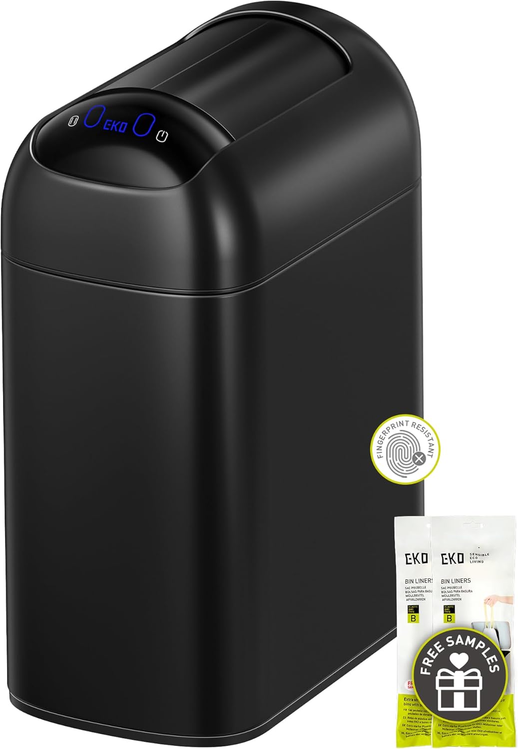 EKO Astro Slim Sensor Trash Can, 10L \/ 2.6 Gallon Touchless Garbage Bin with Soft-Close Butterfly Lid, Motion Sensor Stainless Steel Trash Can for Bathroom, Kitchen and Office, Matte Black, Waterproof