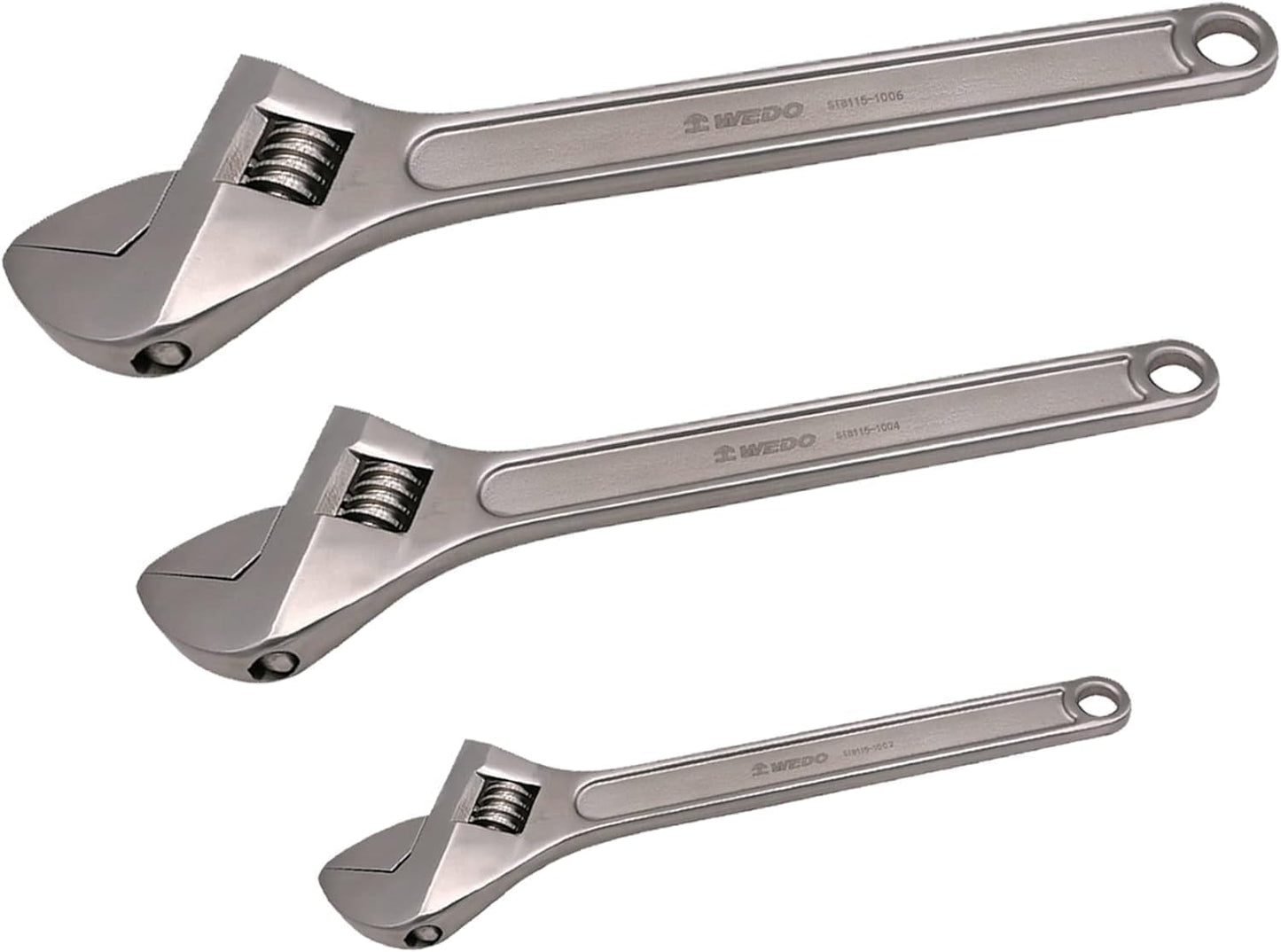 WEDO 3-piece Adjustable Wrench Set, Stainless Steel Adjustable Spanner, 4-inch, 6-inch, 8-inch, for Home, Garage and Workshop