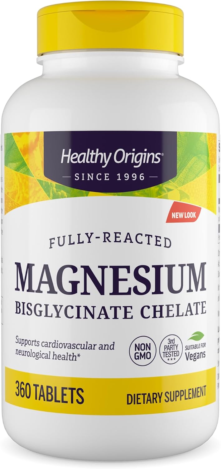 Healthy Origins Magnesium Bisglycinate Chelate (Non-GMO, Gluten Free, Cardiovascular Support, Bone Support, Neurological Support, Vegan), 360 Tablets