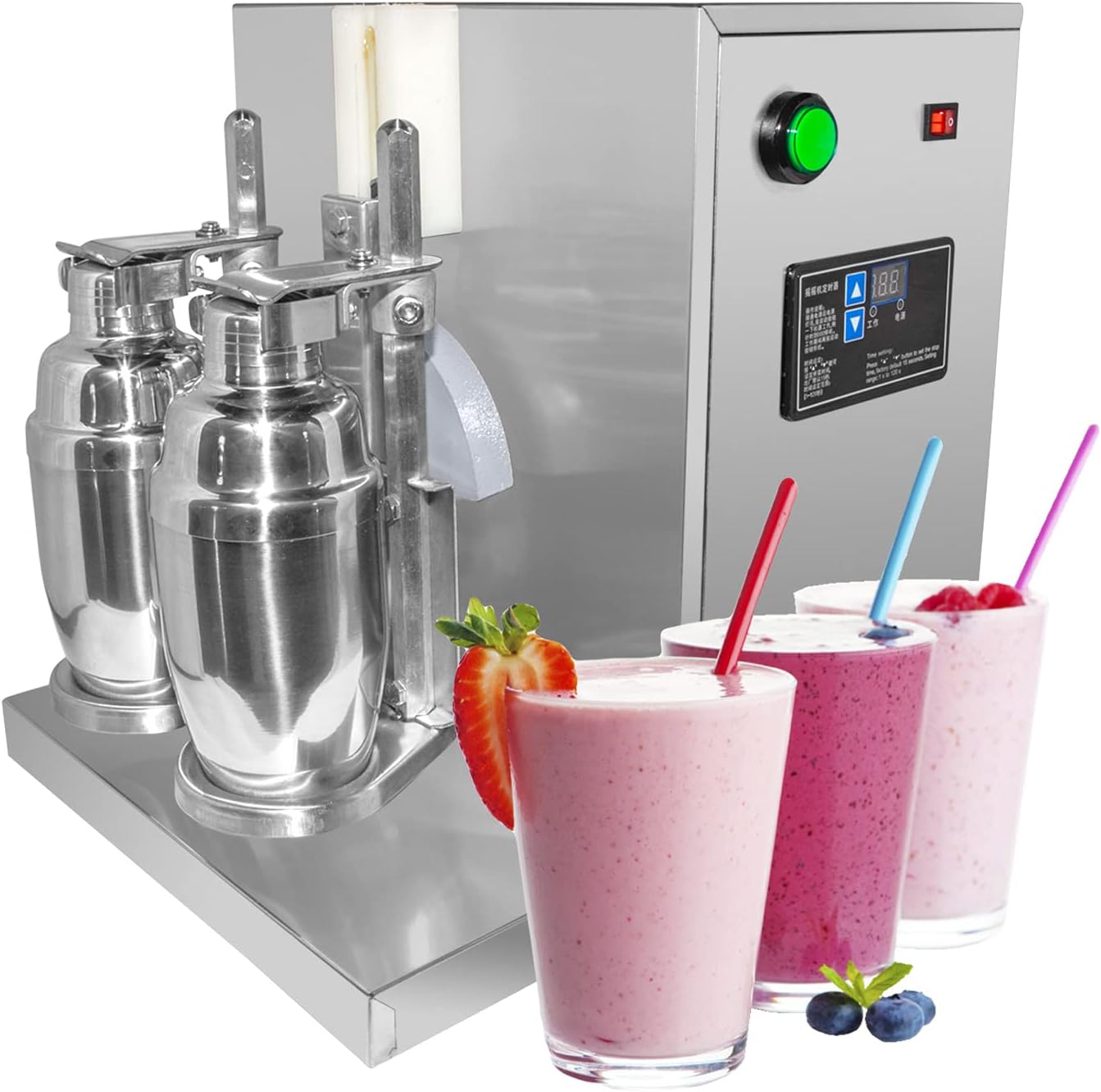 ALD Electric Milk Tea Shaker | Double Cup Drink Mixer | Stainless Steel | 110V