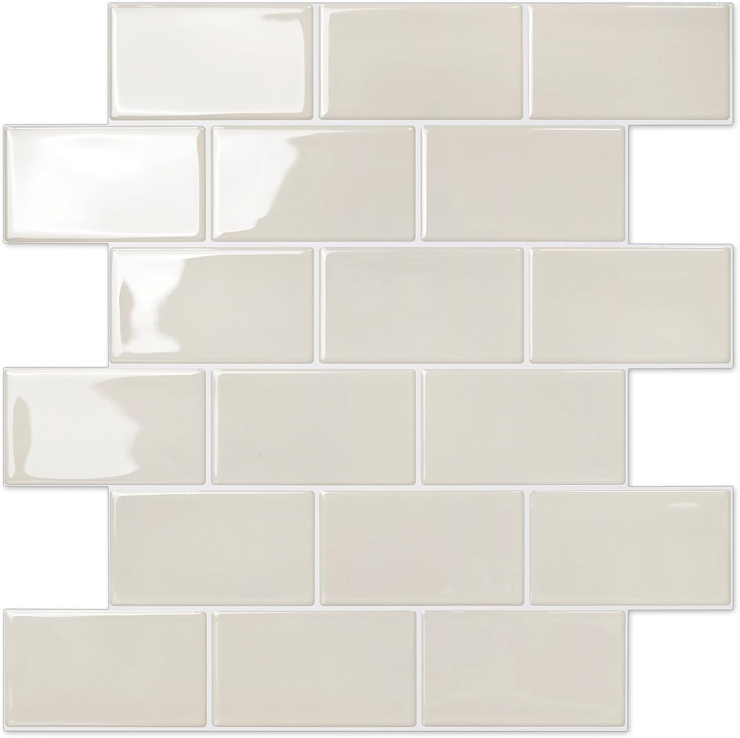 STICKGOO Peel and Stick Backsplash Subway Tiles, 10 Sheets of 12" x 12" - 3D Adhesive Peel and Stick Tile Backsplash for Kitchen, Bathroom, Wall Tile (Thicker Design, Light Gray Beige)