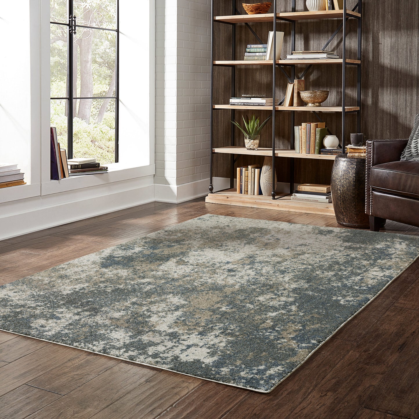 Archer Lane Alessandria 8 x 11 (ft) Loomed Blue Rectangular Indoor Abstract Industrial Pet Friendly Area rug