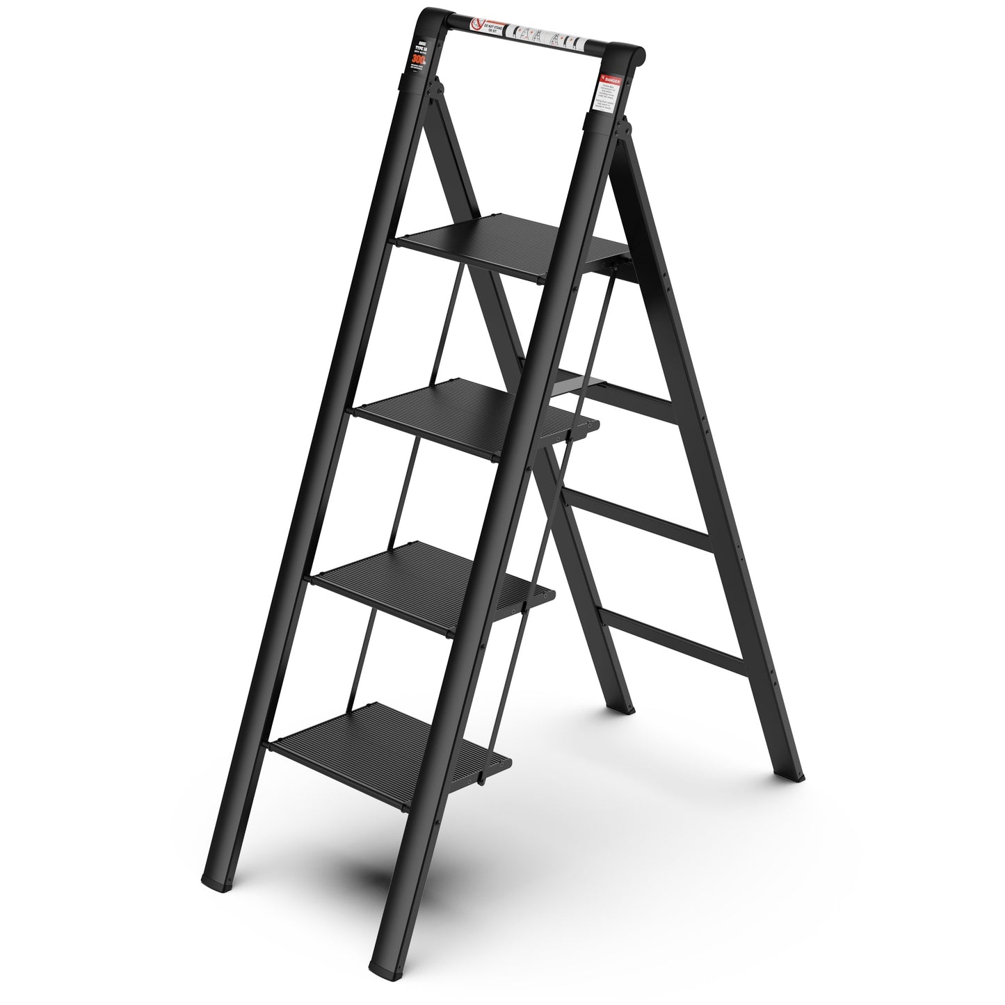 Kahomvis 4-Step 300-lb Capacity Black Aluminum Foldable Step Stool DATI-QPW1-5909