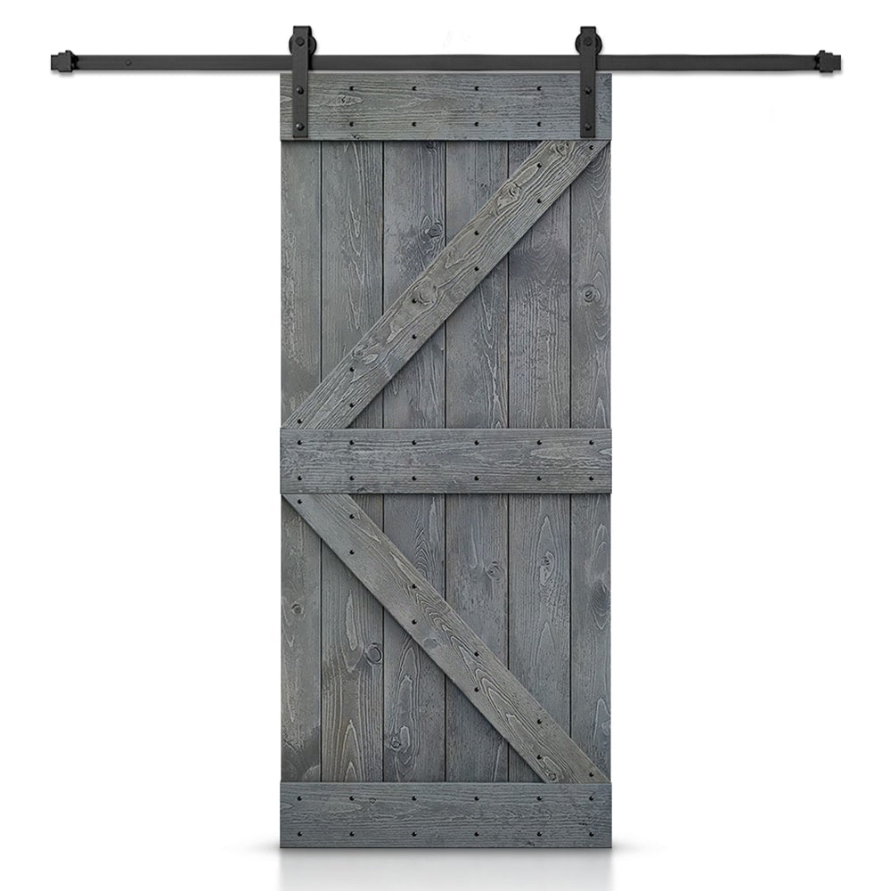CALHOME 22-in x 84-in Gray Knotty pine Wood Solid core Single Barn Door (Hardware Included)