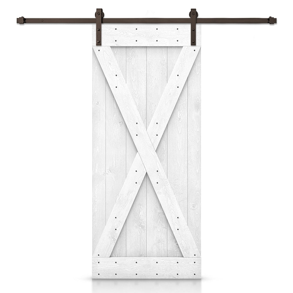 CALHOME 22-in x 84-in Light Cream Knotty pine Wood Solid core Single Barn Door (Hardware Included)