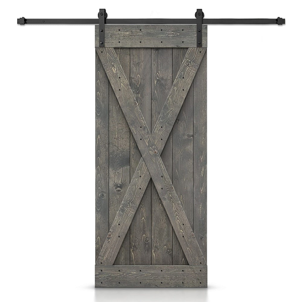 CALHOME 36-in x 84-in Gray Pine Wood Solid core Single Barn Door (Hardware Included)
