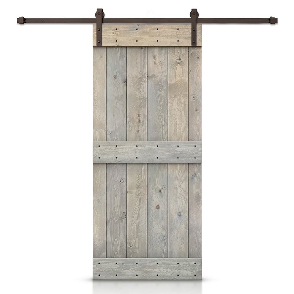 CALHOME 48-in x 84-in Smoke Gray Knotty pine Wood Solid core Single Barn Door (Hardware Included)