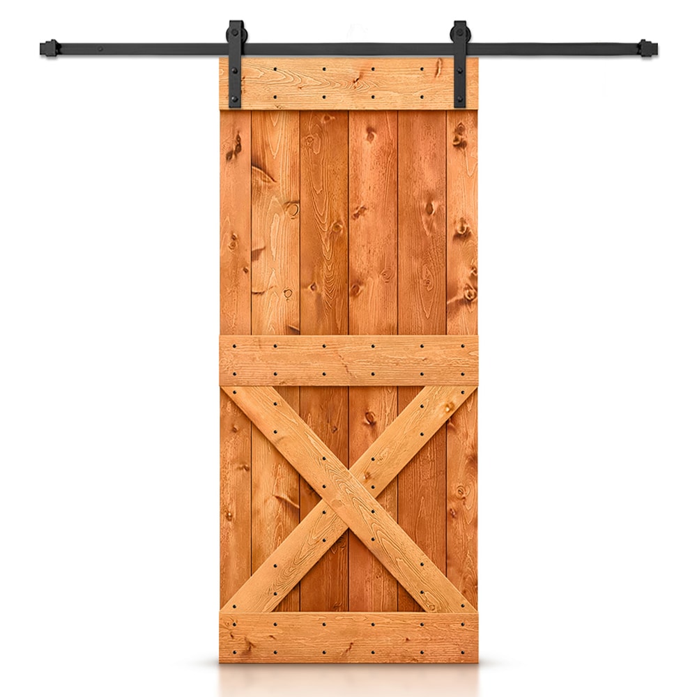 CALHOME 46-in x 84-in Red Walnut Knotty pine Wood Solid core Single Barn Door (Hardware Included)