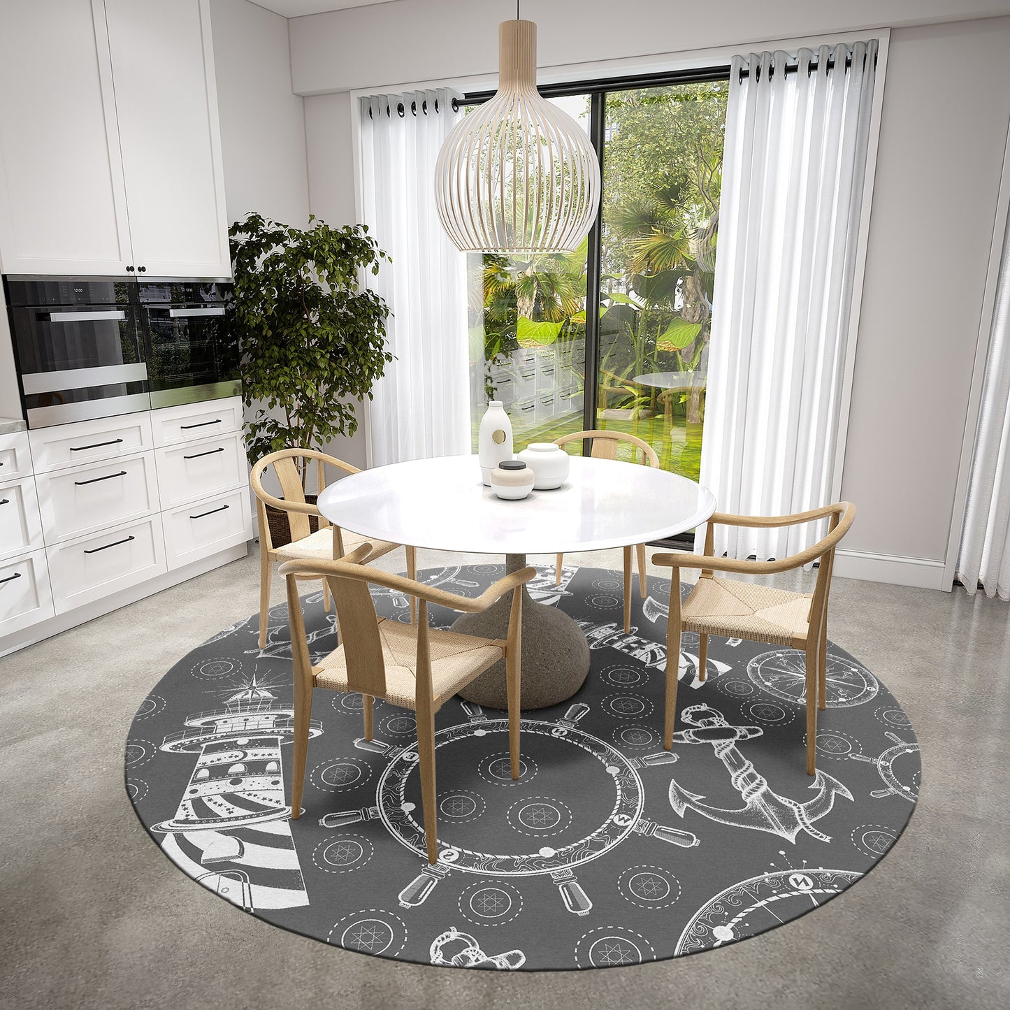 Addison Rugs Harpswell 8 x 8 (ft) Loomed Gray Round Indoor/Outdoor Tropical Area rug