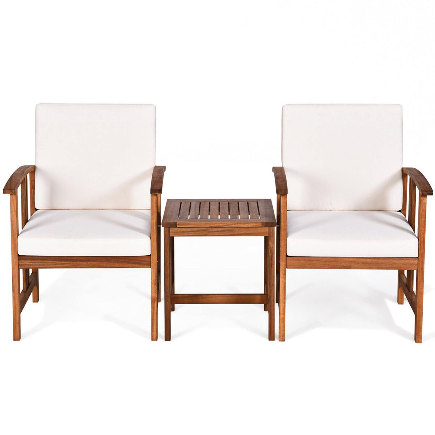 WELLFOR 3 -Piece Patio Conversation Set with White Cushions