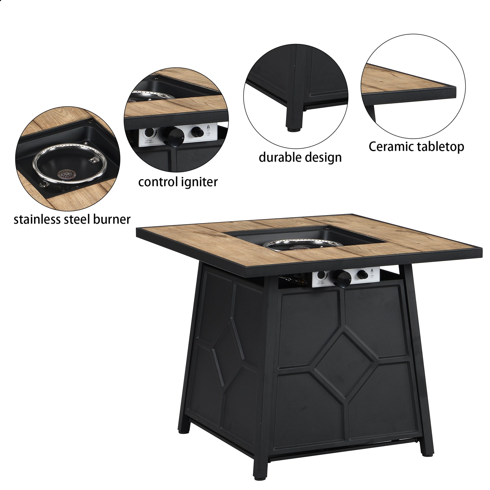 Sumyeg Fire Pit Table 28-in W 40000 Maximum BTUs Stainless steel Square Liquid propane Fire pit table