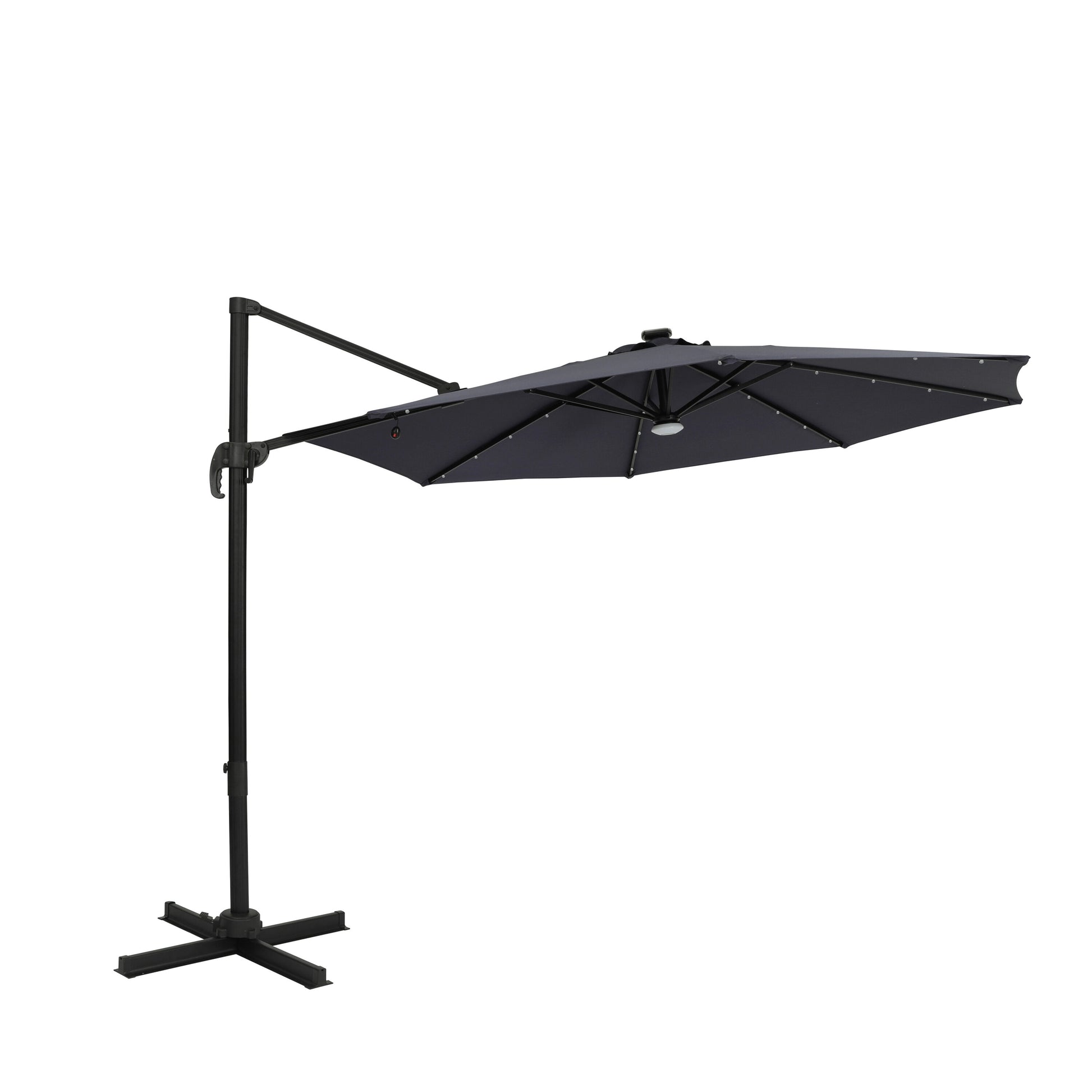 Island Umbrella 10-ft Aluminum Gray Market Patio Umbrella with Lights