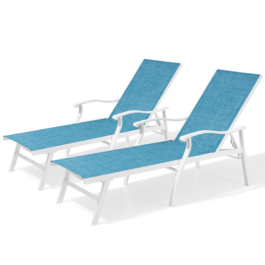 Pellebant Chaise lounge Set of 2 dark brown Aluminum Frame Stationary Chaise Lounge Chair with Blue Mesh Seat