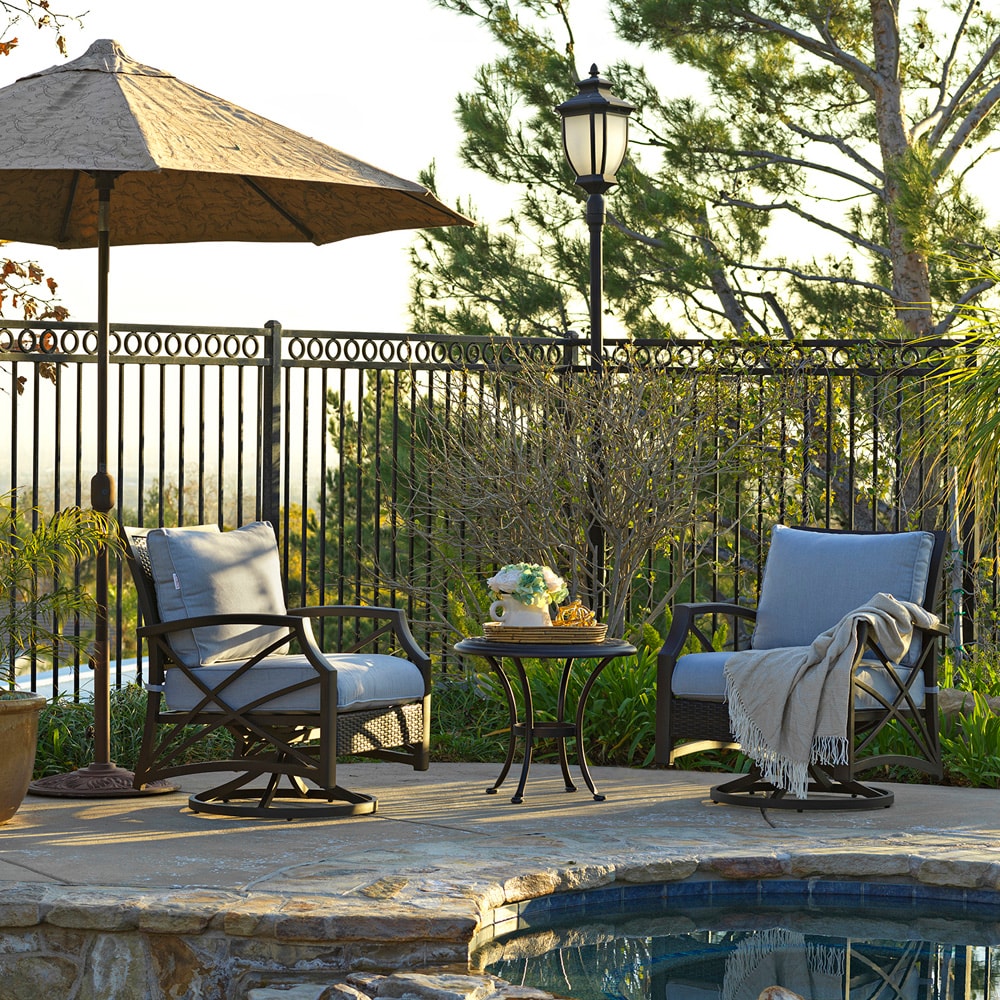 Kinger Home SERENITY Wicker Brown Wicker Frame Swivel Conversation Chair with Gray Kinger Home Cushioned Seat