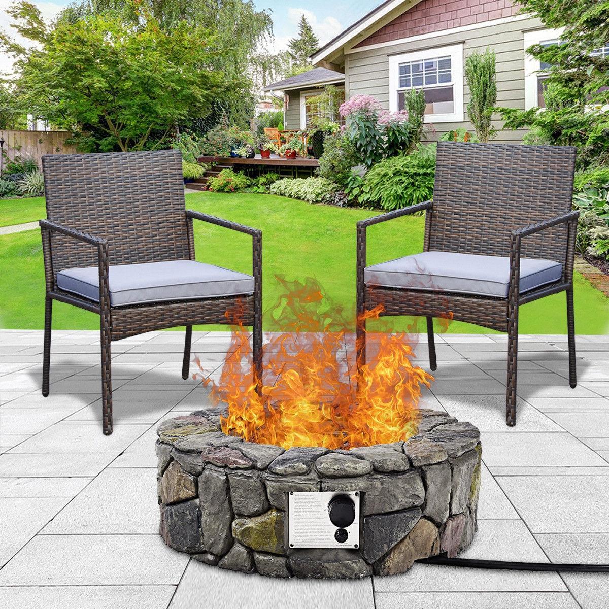BABOOM Gas Fire Pits 28-in W Brown Portable Magnesium oxide Round Liquid propane Fire pit