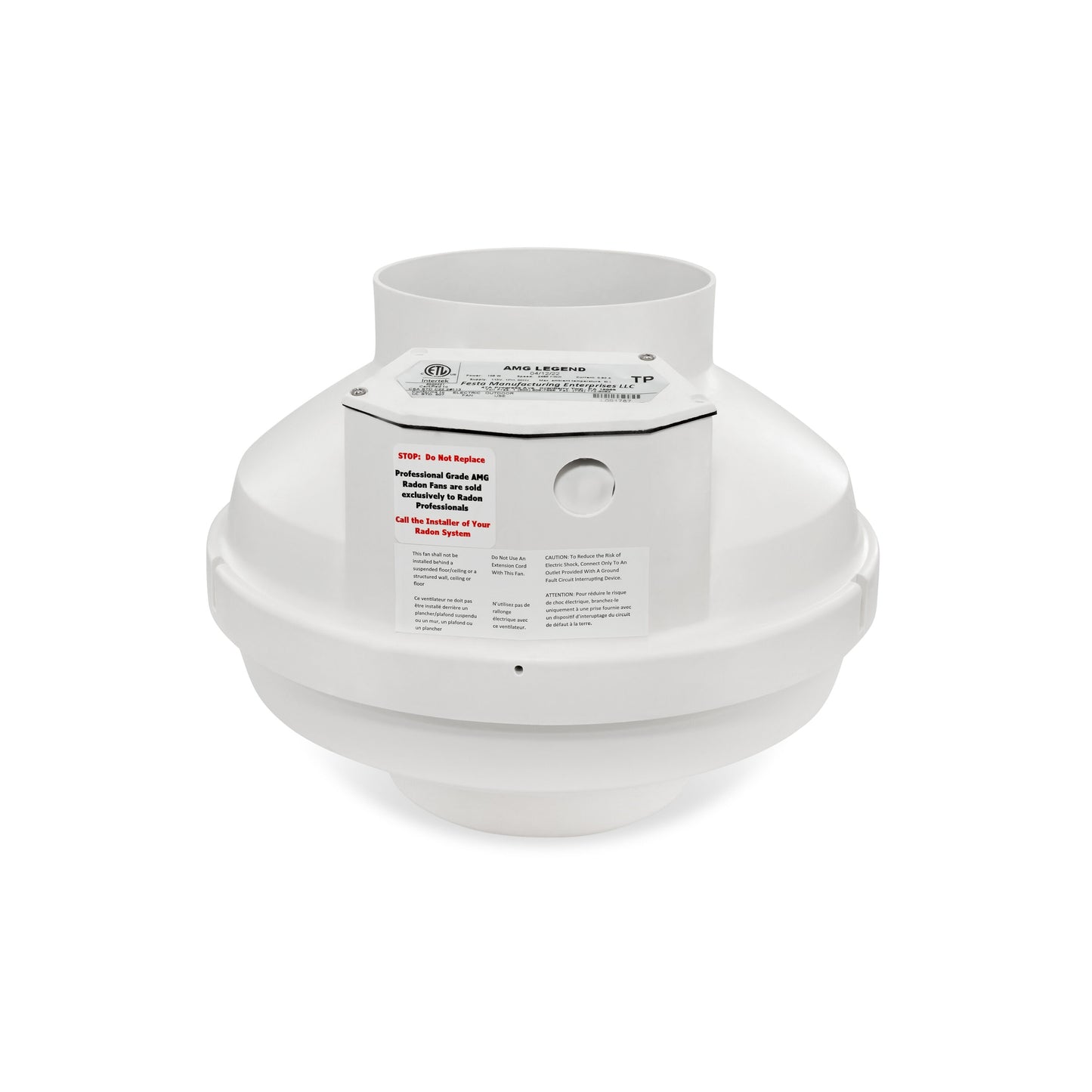 Festa AMG Radon Fans 6-in dia 345-CFM Glass-reinforced Poly Resin Centrifugal Radon Mitigation Fan AMG LEGEND