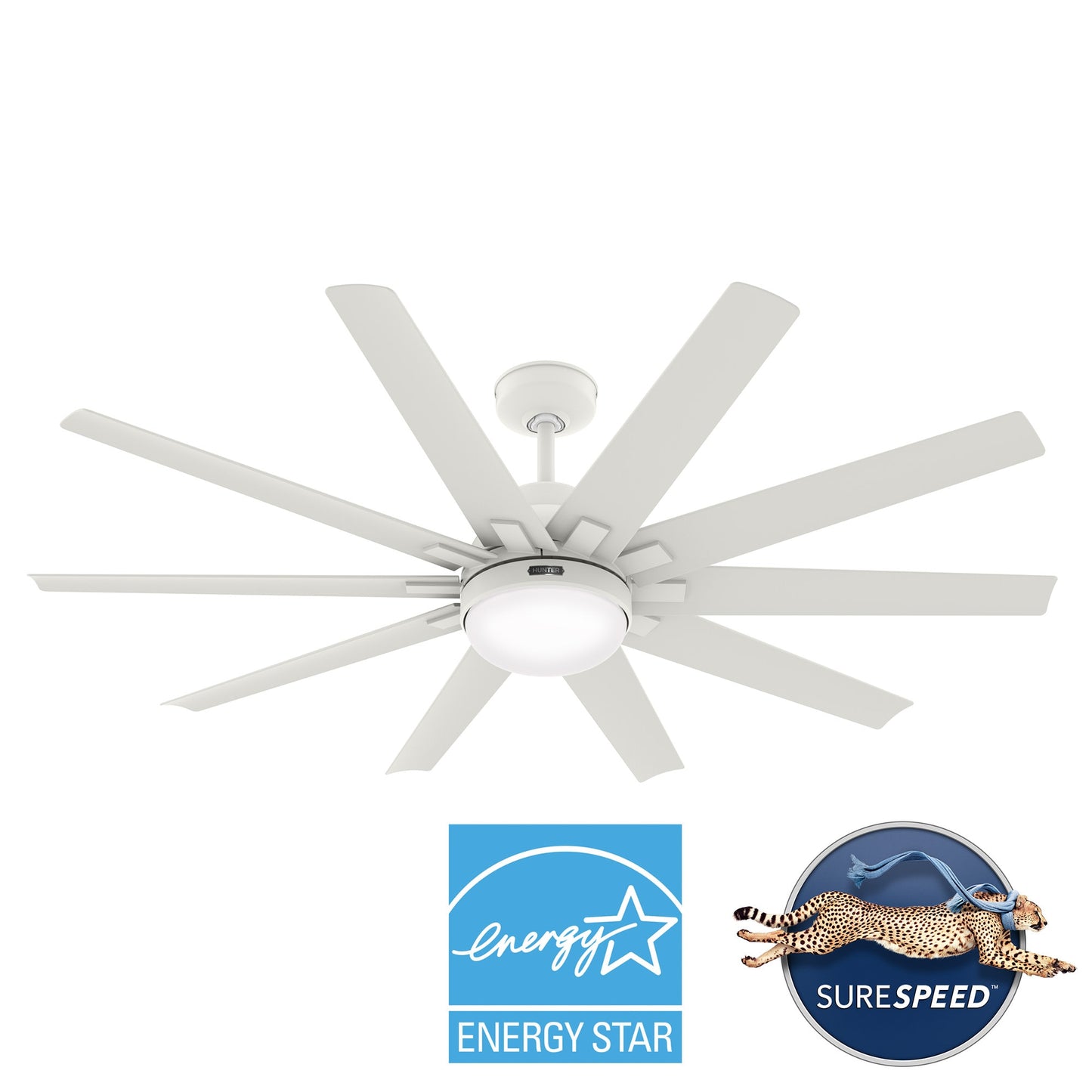 Hunter Overton 60-in Outdoor Matte White with Matte White Blades Ceiling Fan With Light ( 10 -Blade ) 2988656
