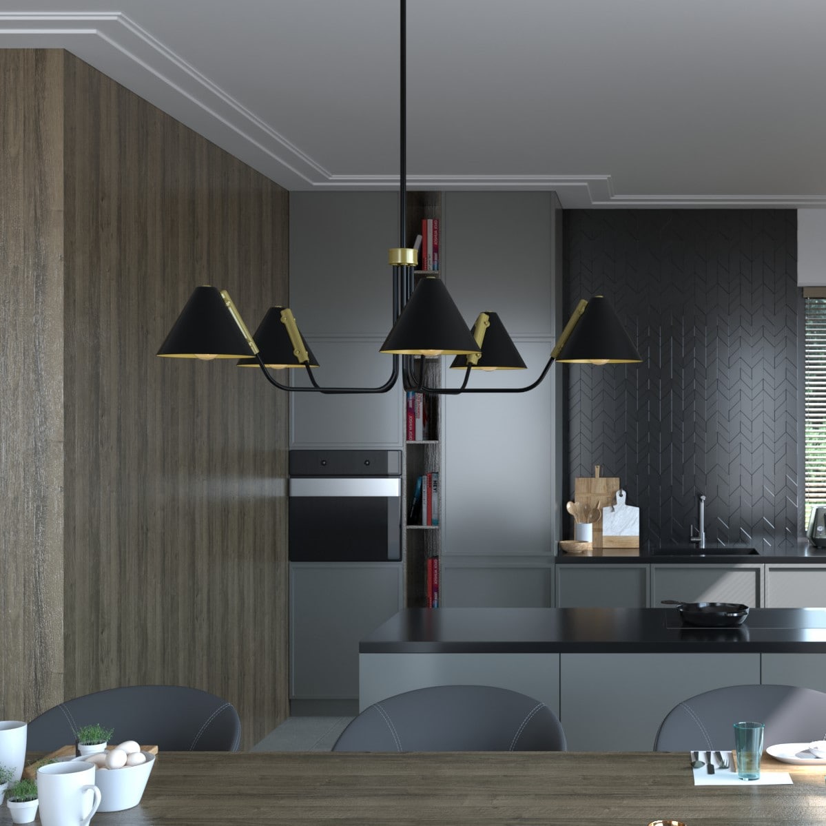 Hunter Grove Isle 5 -Light Matte Black Modern/contemporary For Use in Bedrooms, Dining Rooms, Foyers, Kitchens, Living Rooms Chandelier 3848178