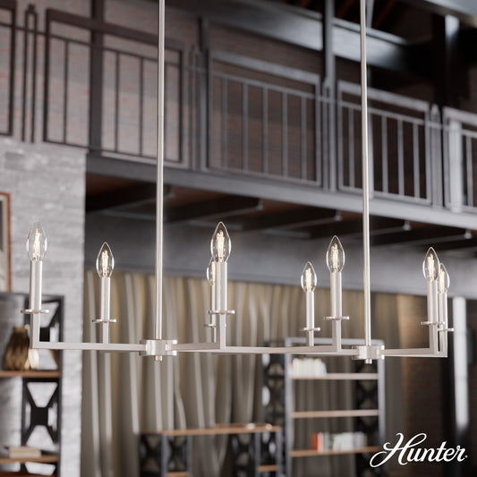 Hunter Bearden 8 -Light Brushed Nickel Transitional Bare bulb For Use in Bedrooms, Dining Rooms, Foyers, Kitchens, Living Rooms Chandelier 4849570