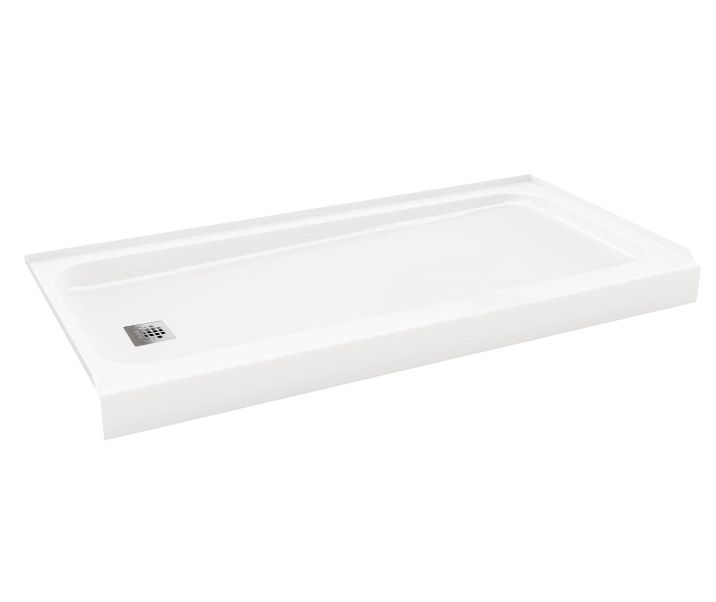 MAAX Pro Steel 30-in W x 60-in L Left White Single Threshold Rectangle Shower Pan Base with 4-in H Threshold