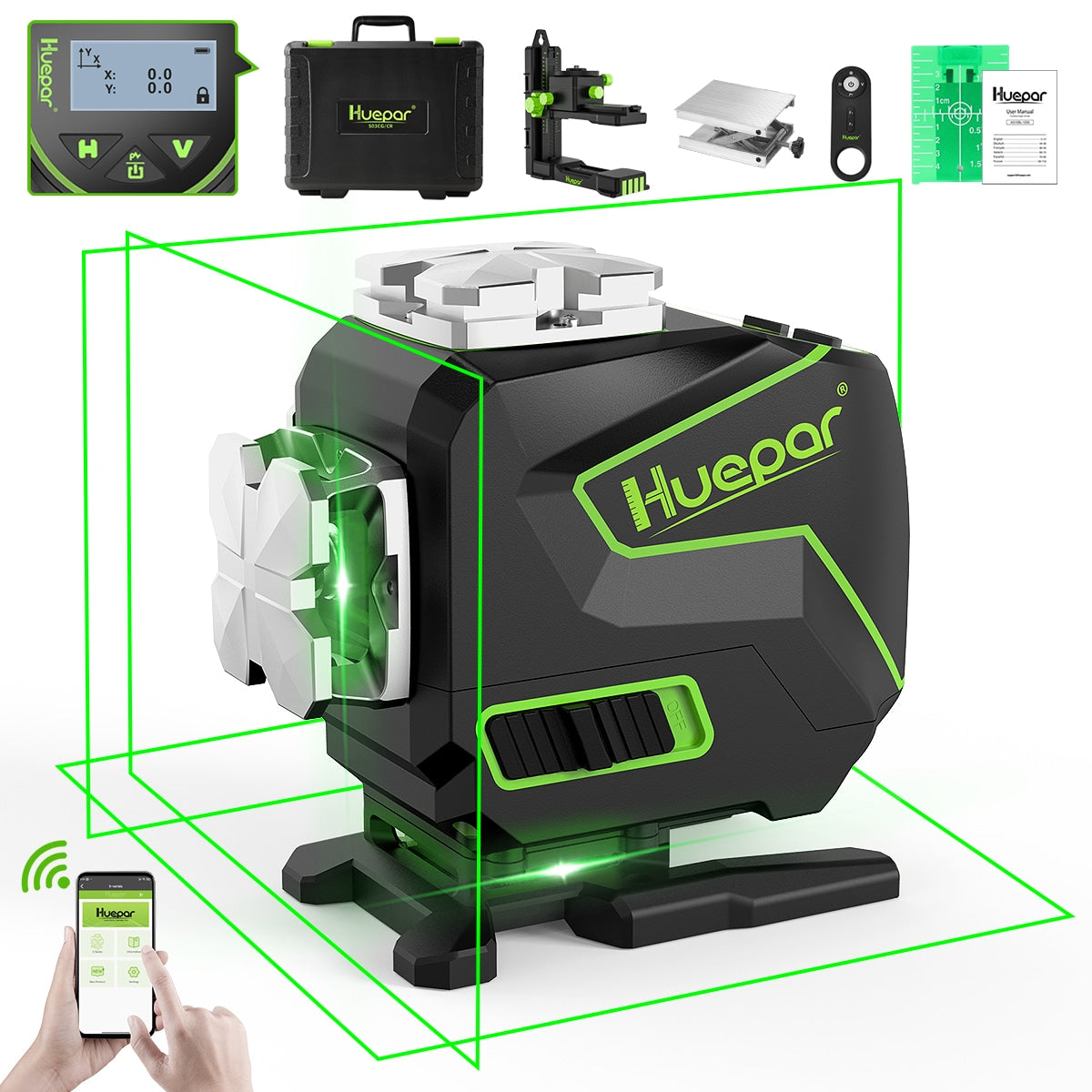 Huepar 200-ft Green Self-Leveling Cross-line Laser Level S03DG