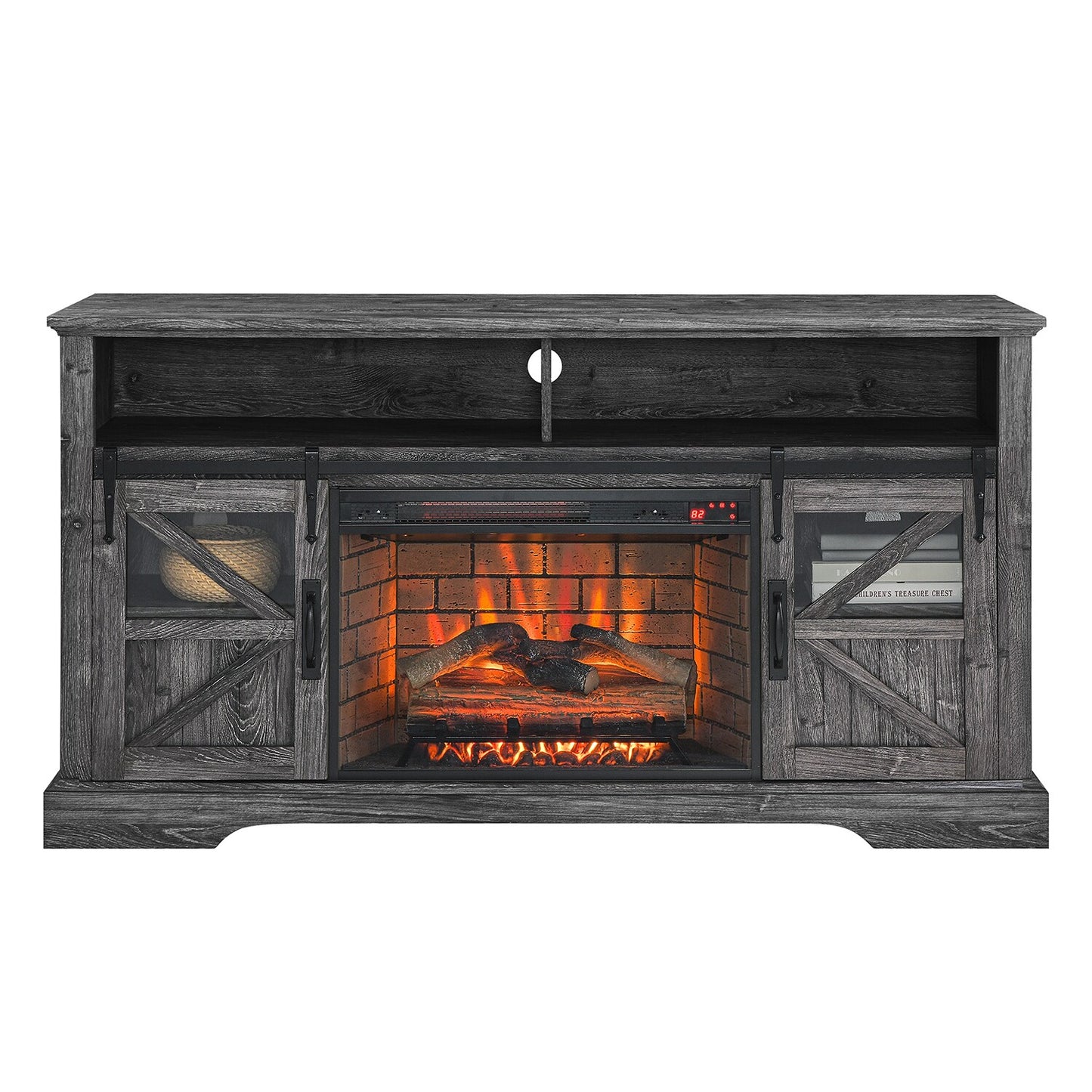 SINOFURN 60-in W Gray TV Stand with LED Electric Fireplace SYC070010GY