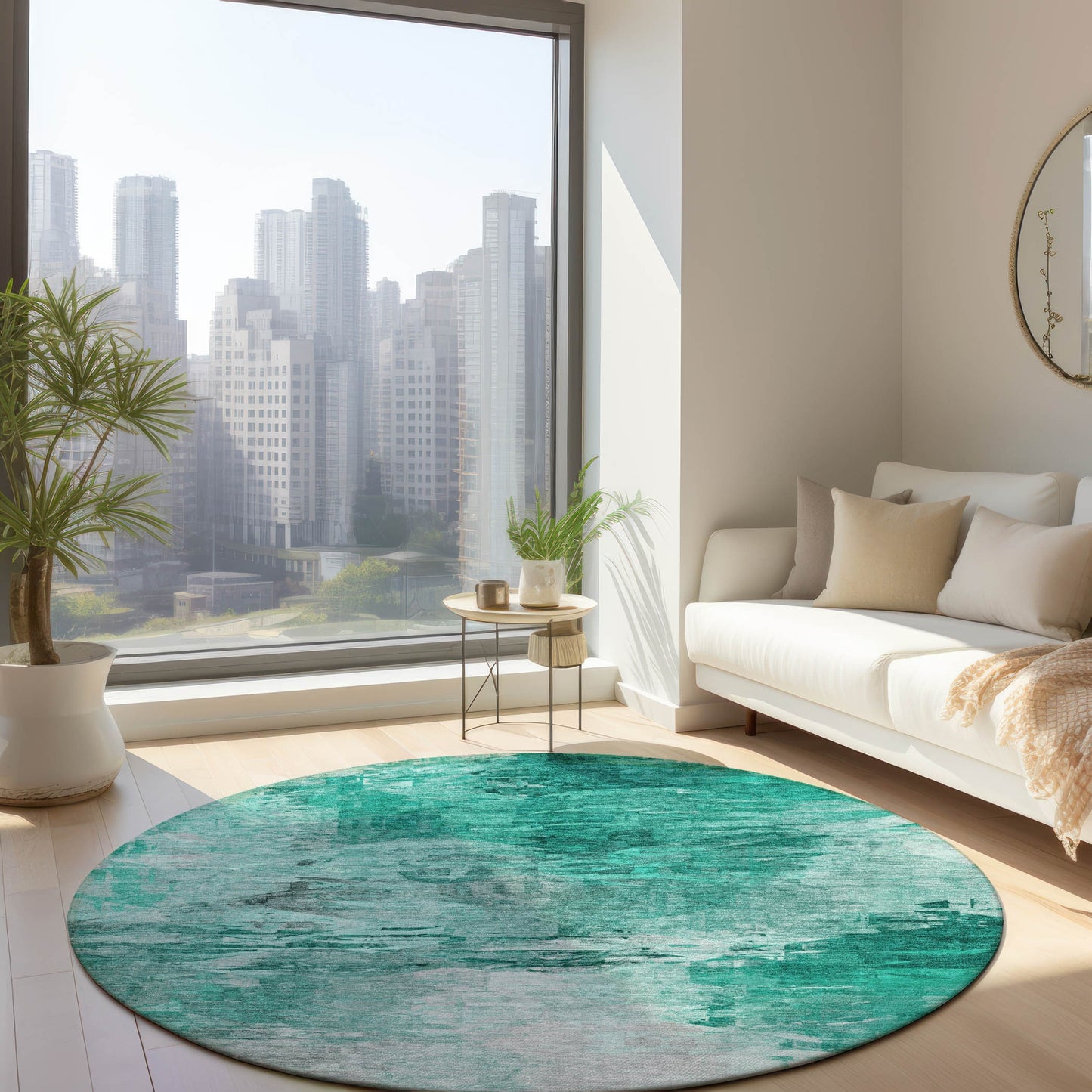 Addison Rugs Chantille ACN595TE 8 x 8 (ft) Teal Round Indoor/Outdoor Abstract Machine washable Area rug