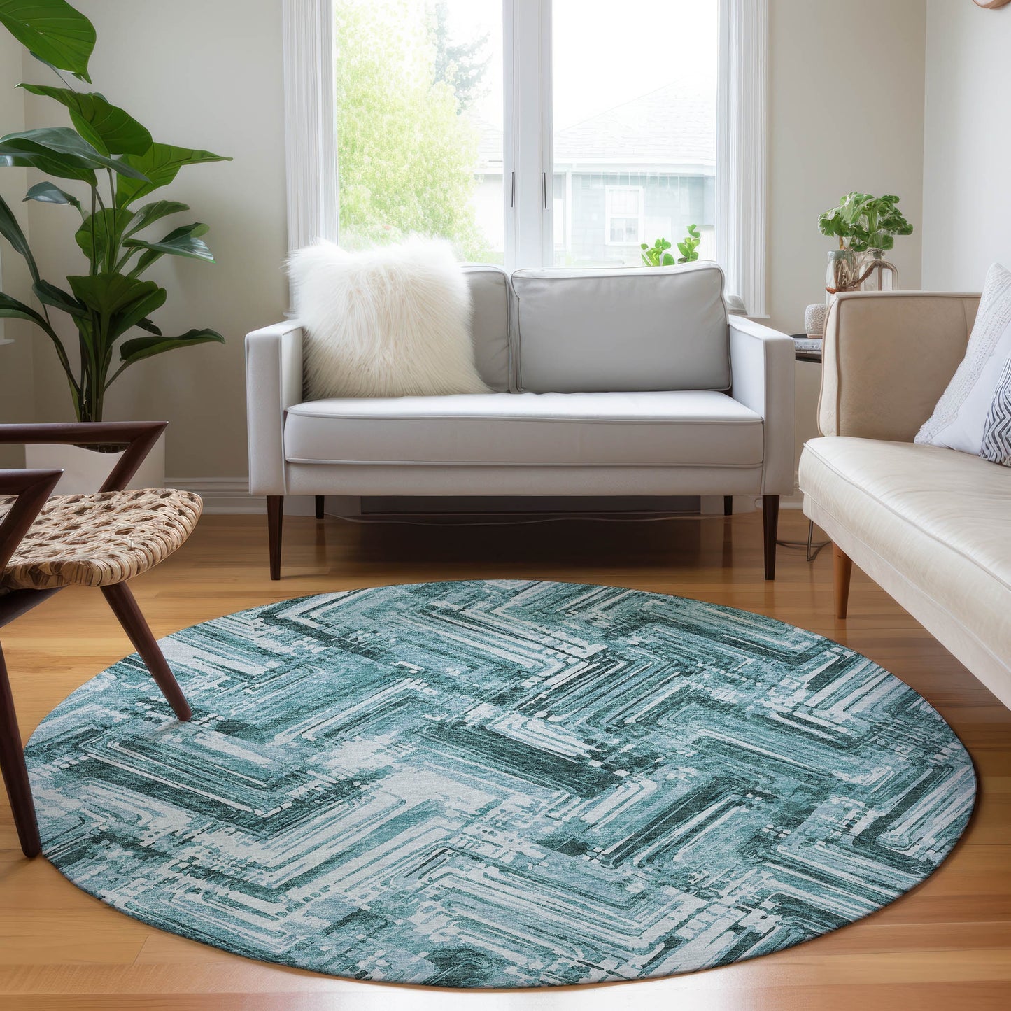 Addison Rugs Chantille ACN630TE 8 x 8 (ft) Teal Round Indoor/Outdoor Geometric Machine washable Area rug