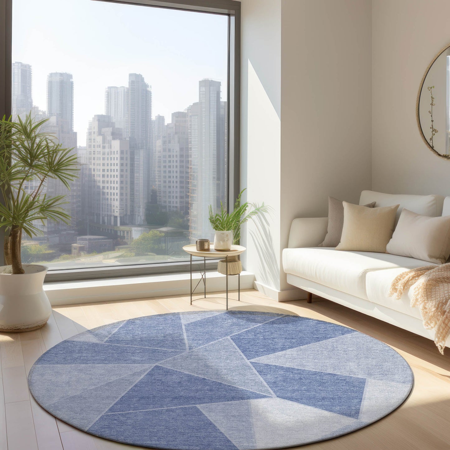 Addison Rugs Chantille ACN636SK 8 x 8 (ft) Sky Round Indoor/Outdoor Geometric Machine washable Area rug