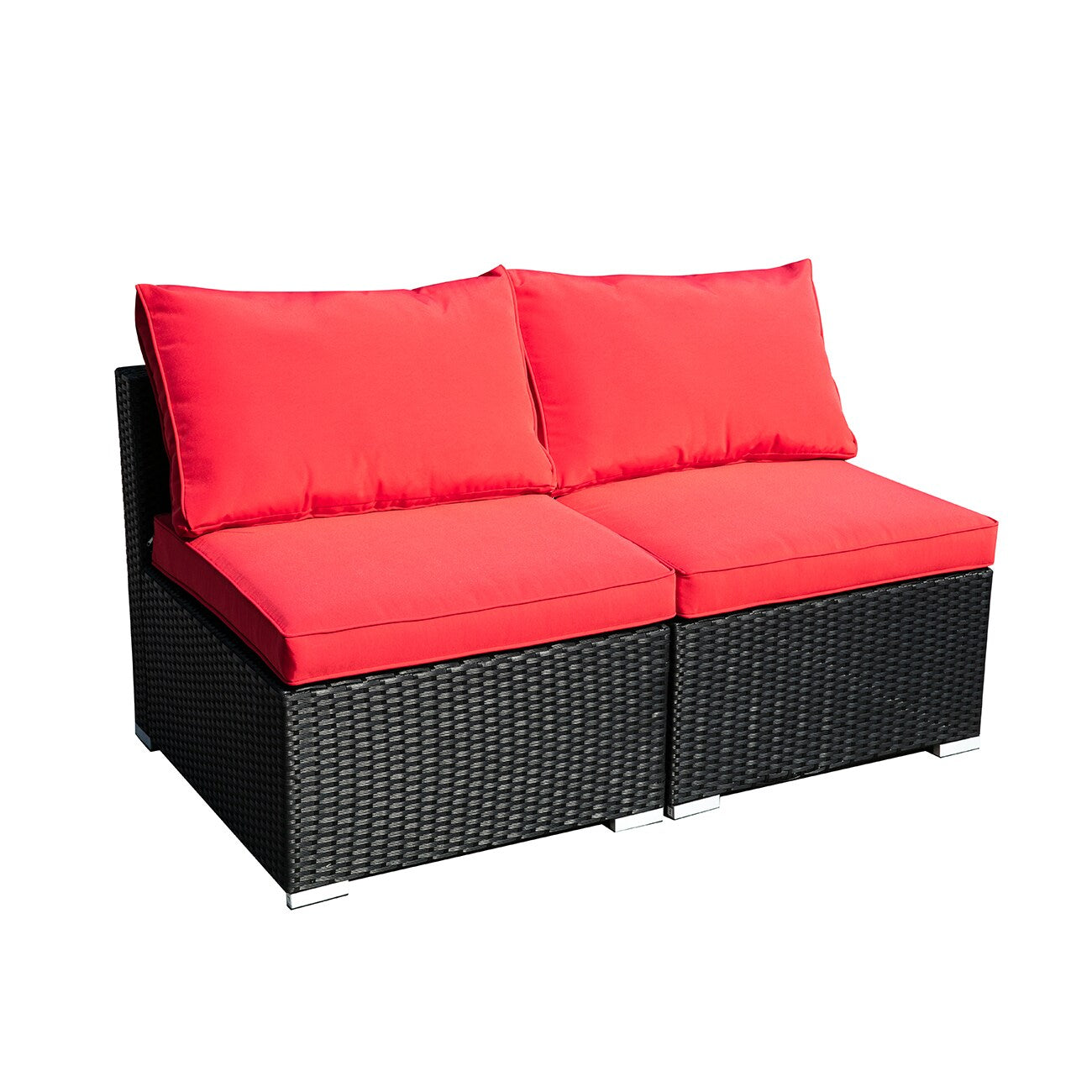 Patio Conversation Sets 2 -Piece Rattan 2 Patio Sofa Conversation Set with Red Cushions