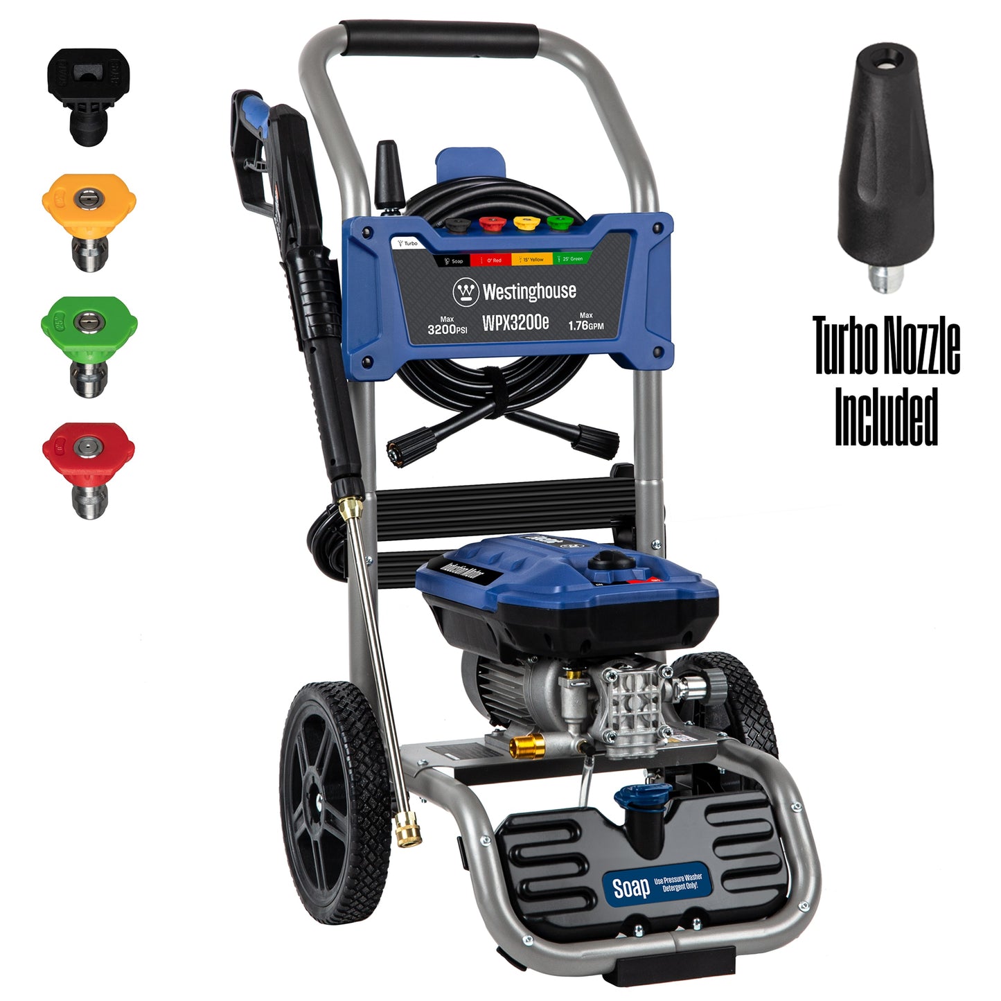 Westinghouse WPX3200e Includes 4 Nozzles + Turbo Nozzle 3200 PSI 1.76-GPM Cold Water Electric Pressure Washer with 5 Spray Tips WPX3200E
