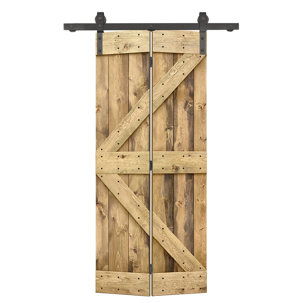 CALHOME 26-in x 84-in Weather Oak Pine Wood Solid core Single Barn Door (Hardware Included)