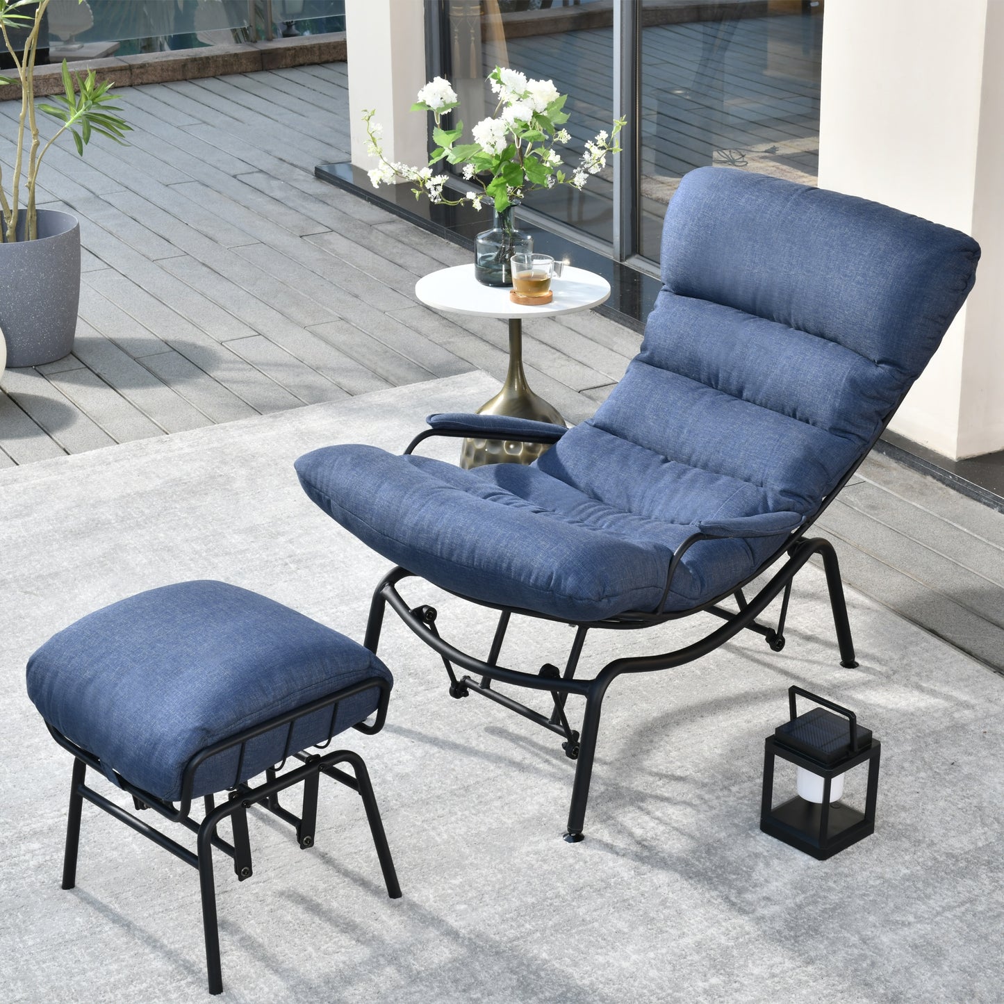 Ovios Black Metal Frame Rocking Chair with Blue Cushioned Seat