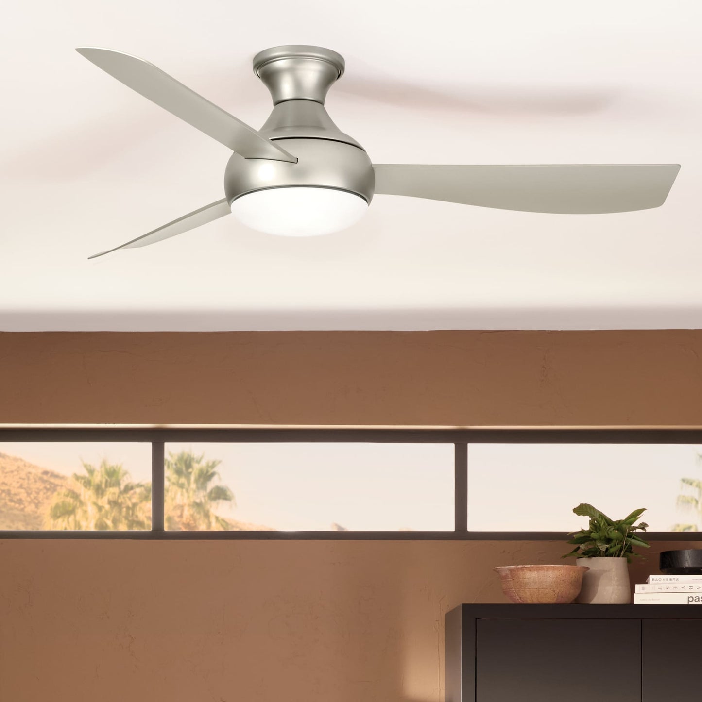Kichler Ample 54-in Integrated LED Outdoor Downrod or Flush Mount Brushed Nickel with Silver Blades Ceiling Fan With Light - Remote Included ( 3 -Blade ) 5981769