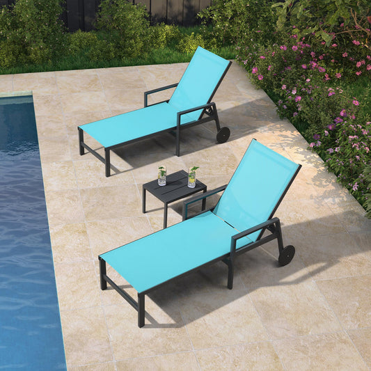 PURPLE LEAF Chaise lounge Set of 2 With Armrest Aluminum Frame Stationary Chaise Lounge Chair with Blue Cushioned Seat